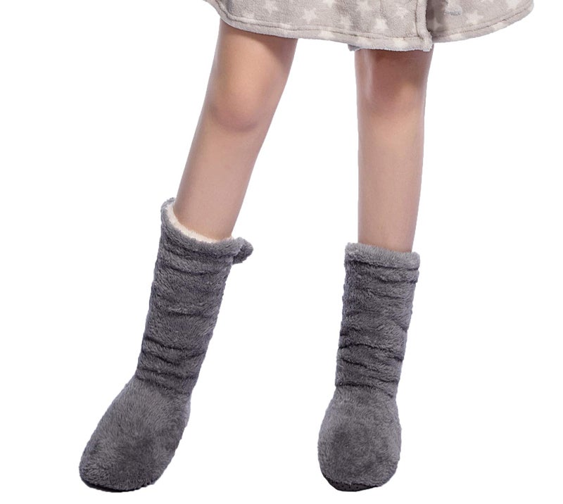 FRALOSHA Women's Slipper Sock Coral velvet indoor Spring-autumn Super Soft Warm Cozy Fuzzy lined booties slippers (25cm) Grey - Image 2